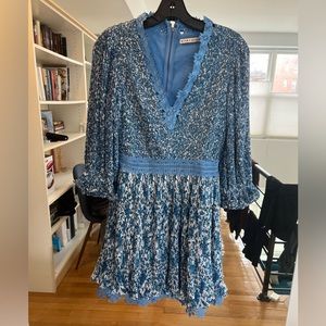 Alice and Olivia floral blue mini dress with sleeves